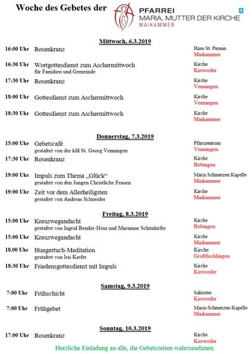 Veranstaltungen zur Woche des Gebetes
