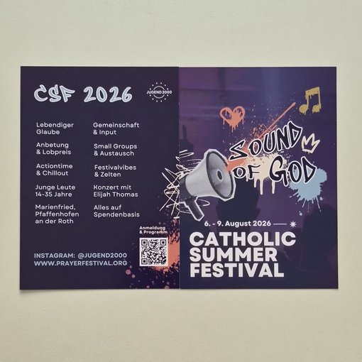 Flyer zum CSF 2026 mit Informationen zum Inhalt der Veranstaltung vom 6.-9. August